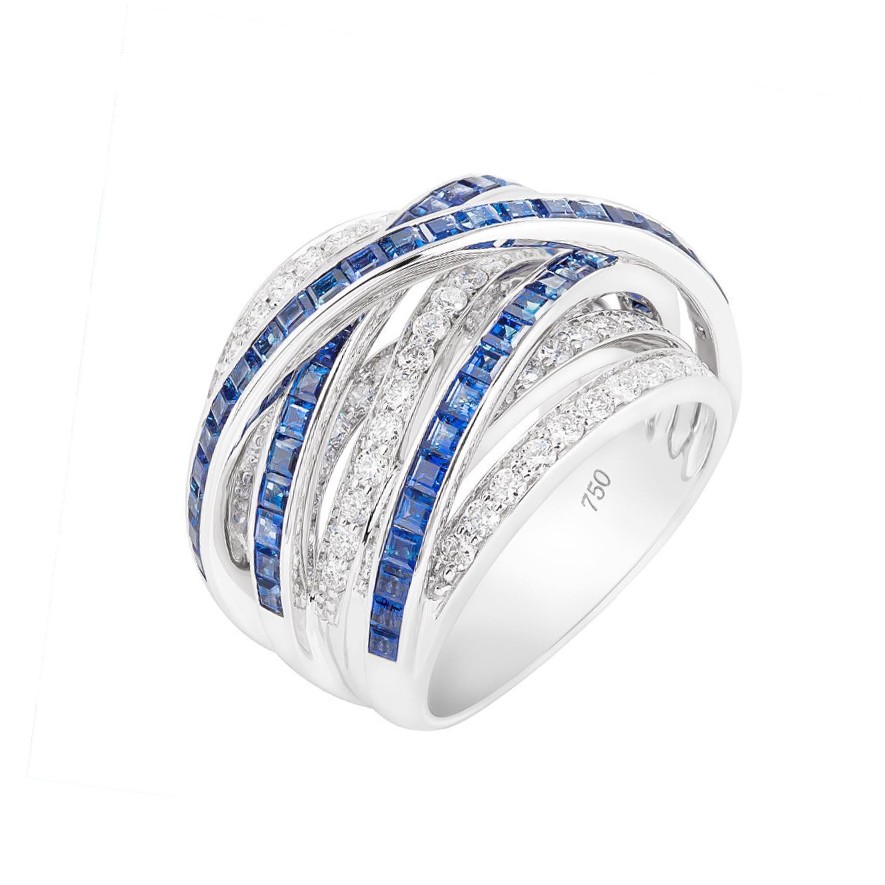 18K Blue Sapphire & Diamond Crossover Ring